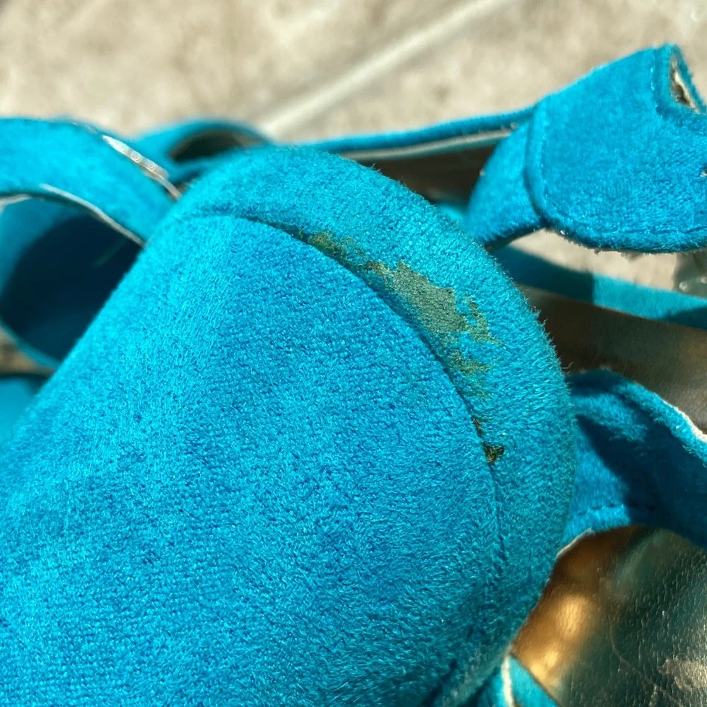 Mossino Turquoise Suede Platform Sandals Heels Size 8 - Picture 10 of 16